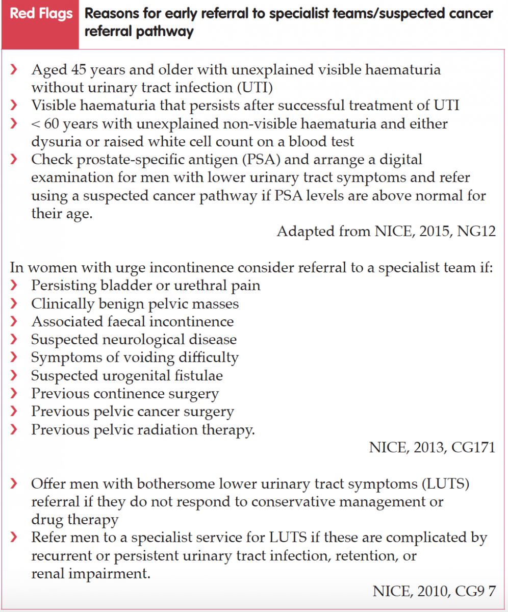 Red Flags - Reasons for early referral to specialist teams