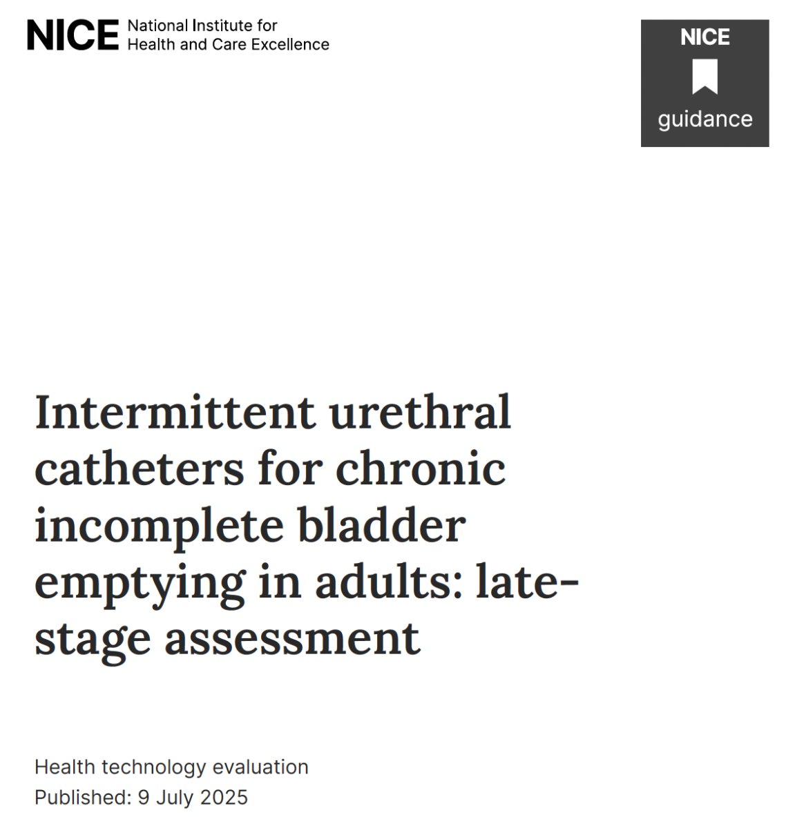 Intermittent urethral catheters for chronic incomplete bladder emptying in adults