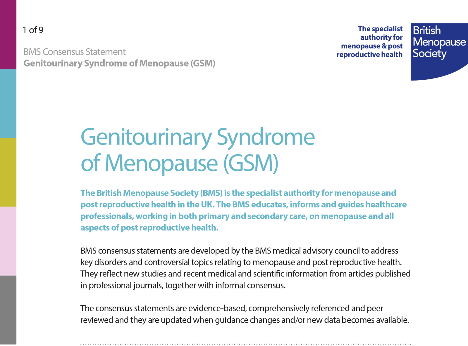 Genitourinary syndrome of menopause: new consensus statement from the British Menopause Society